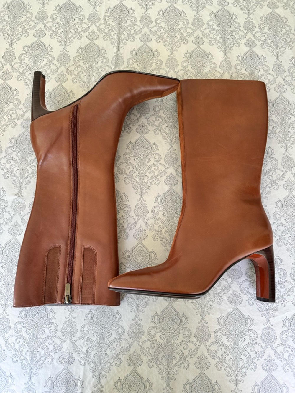 Rare Anne Klein Denise Cognac Tall Brown Leather Boots size 9